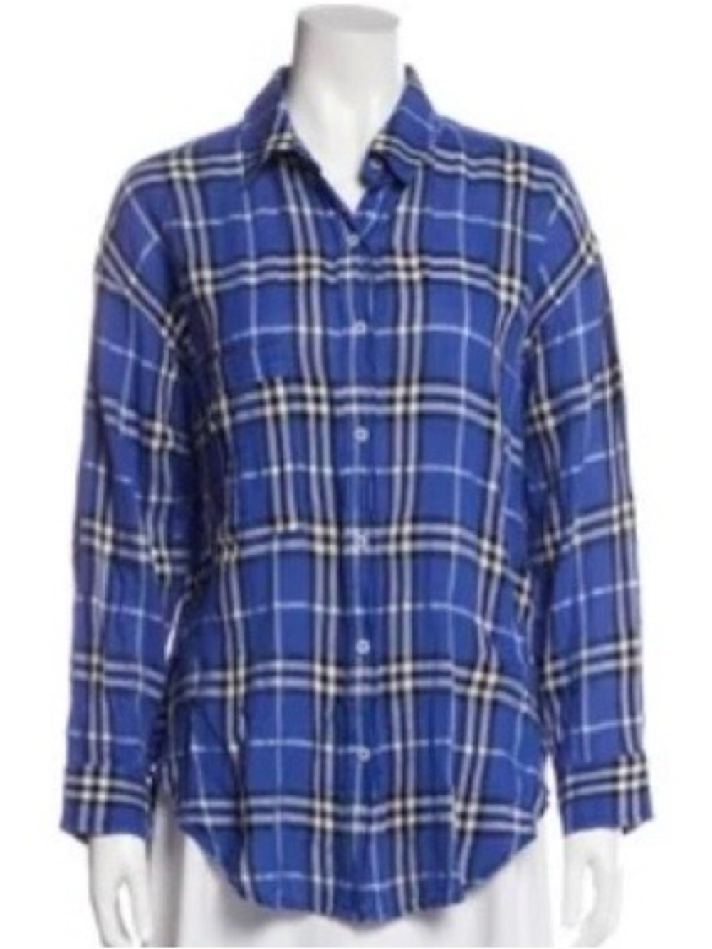 Smythe Blue Plaid Button-Down Shirt Womenโs S